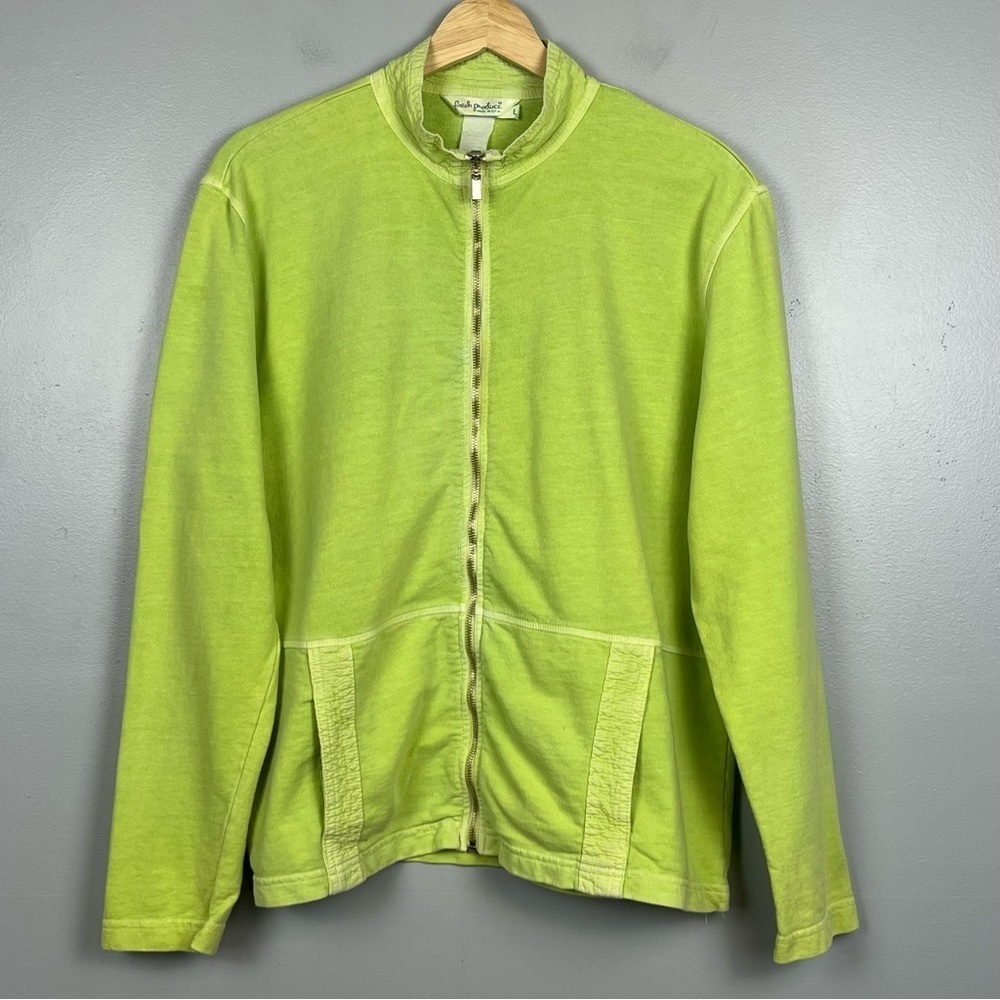 Fresh Priduce lime green mandarin collar zip front lightweight jacket, large.